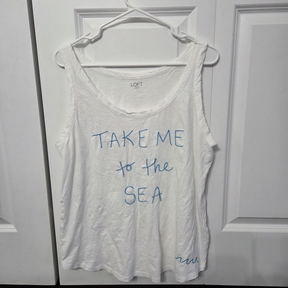 LOFT White Tank Top Take Me To The Sea